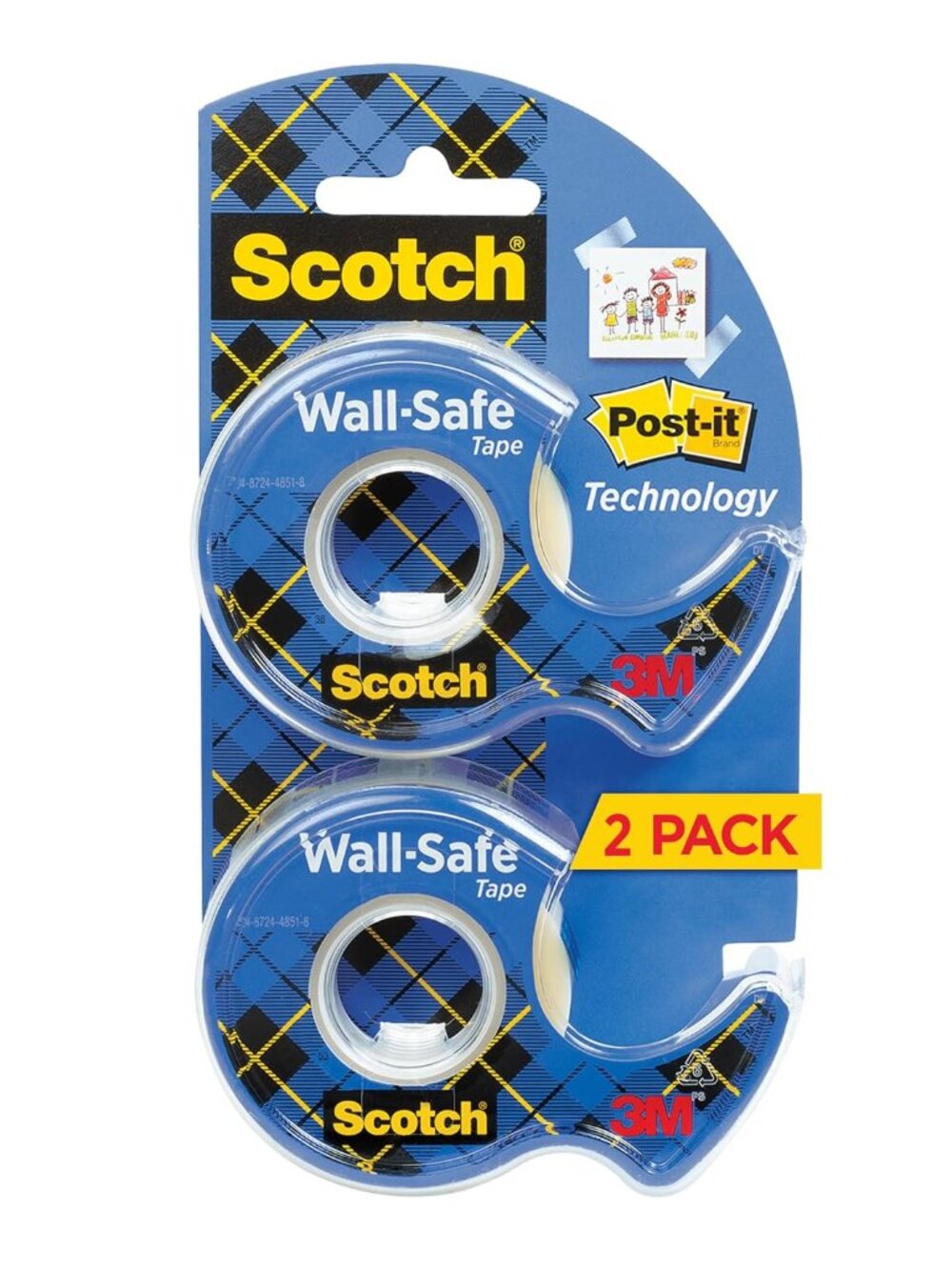 Wall-Safe Tape, 2 Dispensered Rolls, Sticks Securely, Removes Cleanly, Invisible